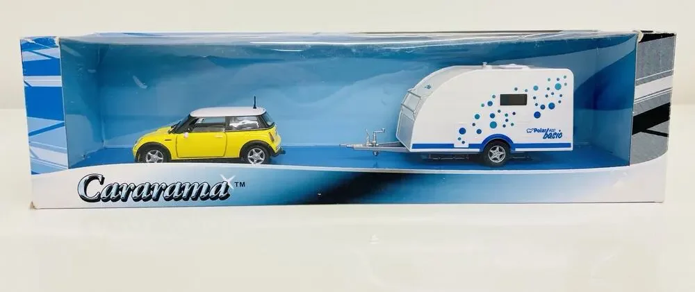 Cararama Mini Cooper w/ Polar 400 Camper Travel Trailer 1:43 Diecast 7010500 New